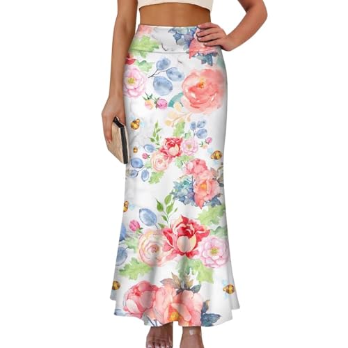 Amazon.com: Biyejit Blossom Flowers Women's Casual Ruched Stretchy High  Waist A-Line Skirt Flared Midi Skirt Plus Size Ankle Length Skirts :  Clothing, Shoes & Jewelry