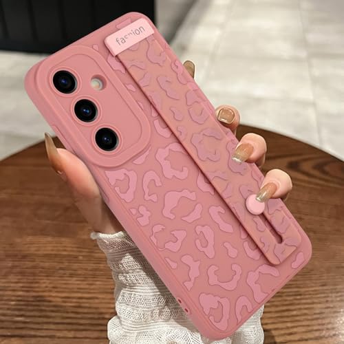 Image of Compatible with Samsung Galaxy S24 Plus Case with Strap Wrist Pink | Cheetah Print Shockproof Soft TPU Protective Cover for Women Girls, Slim Anti Scratch Case 6.7 Inch, Pink
