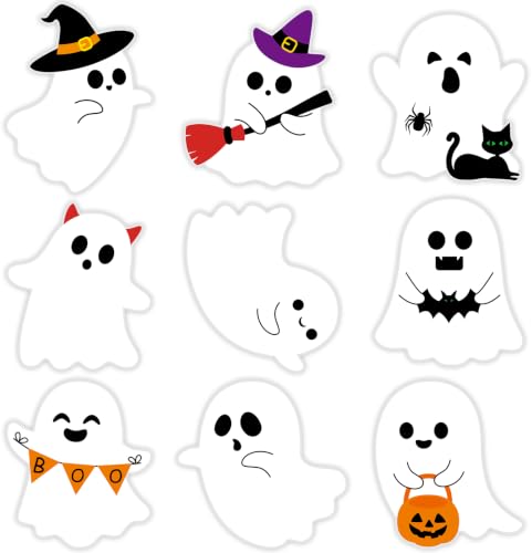 54Pcs Halloween Ghost Cutouts, Classroom Halloween Bulletin Board Decorations, Cute Ghost Paper Cut-Outs with Adhesive Points for DIY Art Craft Party Supplies Home Office Wall Door Decor (Simple)