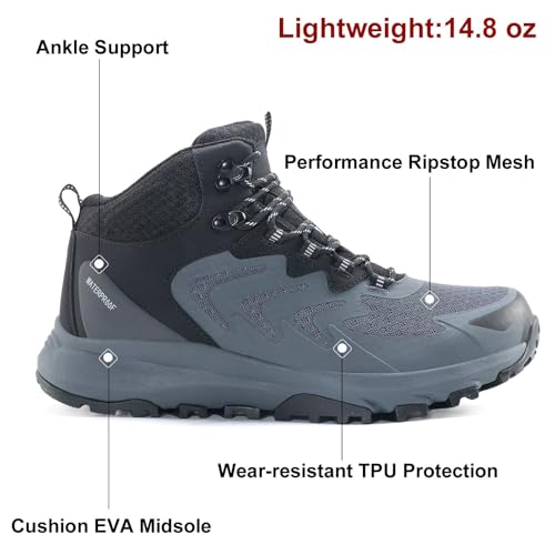 Men's Waterproof Hiking Boots Lightweight Comfortable Breathable Outdoor All-Terrain Trekking Ankle Boots3