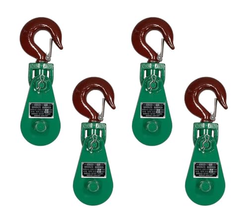 (4 Pack) Snatch Block with Hook WLL 4 Ton 4 1/4" Sheave 1/2 Inch Wire Rope Wrecker Roll Back Recovery