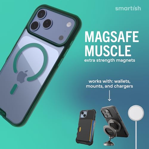 Image of Smartish iPhone 17 Pro Max MagSafe Clear Case - Gripmunk Magnetic Slim Case [Lightweight + Protective] Anti-Yellowing Thin Grip Clear Cover for Apple iPhone 17 Pro Max - Clearly Green