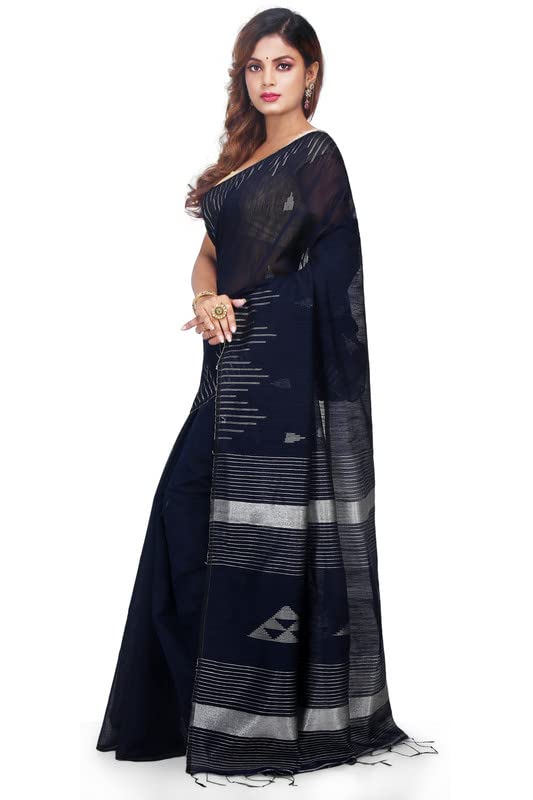 Image of BENGAL HANDLOOM Women's Cotton Linen Slab Sarees with Jaquard Work with Blouse Piece