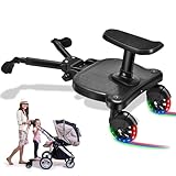 DALPI Buggy Board with Seat, LED Light-Up Wheels, Adjustable Stroller Ride-On Board Attachment, Stand/Sit 2-in-1, Foldable Toddler Stroller Board, Baby Travel Accessories for Prams