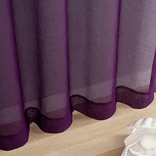Image of Sheer Curtains for Windows, Window Treatments Semi Crinkle Rod Pocket Sheer Privacy Curtains 63 inch Length 2 Panels Set for Living Room Bedroom Kitchen Babyroom Set of 2, 52 inchx 63 inch, Purple