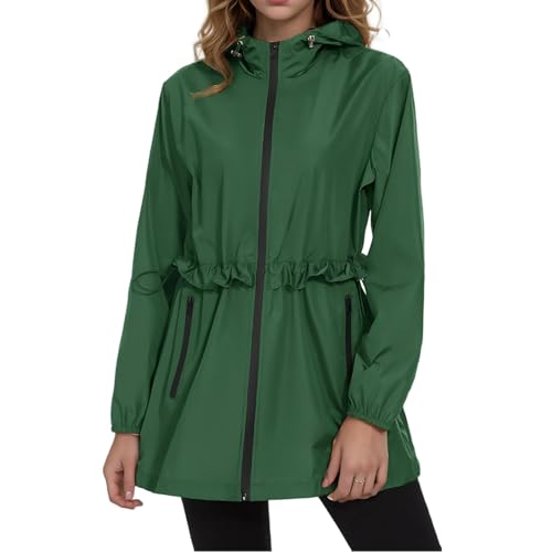 Shffuw Capa Impermeable Mujerabrigo Mujer Primavera Chaquetas de lluvia para mujer, impermeables, plegables, con capucha, cortavientos ligero y bolsillo Chaqueta Mujer Mujer Primavera (Green, XL)