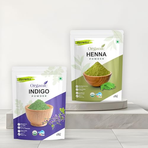 Certified Organic Henna And Indigo Powder Combo | 100 g Each | Natural And Chemical Free Herbal Black Hair Color | Safe for All Hair Types | USDA And India Organic Certified