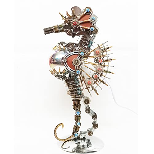 Zestaw 3D metalowych puzzli mechaniczną lampą konika morskiego i lampą fajerwerków, układanka 3D dorosłych i nastolatków, ozdoba (2100 elementów)