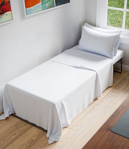 Image of Cot Sheet Set, 25 inch x 75 inch - Easy-Fit Cot Size Mattress Sheets - White | Ideal for Narrow Twin, Camper Bunk, RVs, Twin Bunks, Day Care & Camping Cots, Cot Size Fitted Sheet fits 6 inch to 10 inch Mattresses