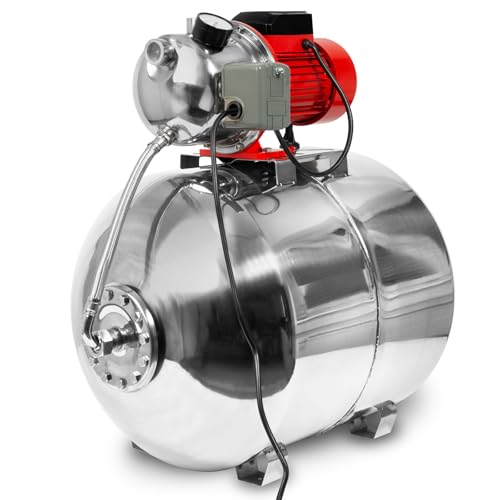 EBERTH Hauswasserwerk 3600 L/h Förderleistung, 5 bar Förderdruck, 750W, Pumpe mit Druckschalter für Automatikbetrieb, selbstansaugend, 9 m Ansaughöhe, 40 m Förderhöhe, 100 L Druckkessel Edelstahl