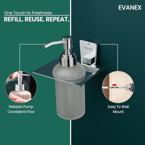 Image of EVANEX EVANEX 304 Grade Stainless Steel Stand Glass Bottle Liquid Soap Dispenser /Hand Wash Gel, Conditioner, Sanitizer Stand, Shampoo Dispenser /Bathroom Accessories Set (Selvi)