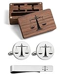 Kooer Cufflinks For Men, Lawyer Gifts For Men Scales of Justice CuffLinks & Tie Bar With Wood Box Law Scales Jewelry Gifts For Lawyer Judge (Cufflinks tie clip+wood box)