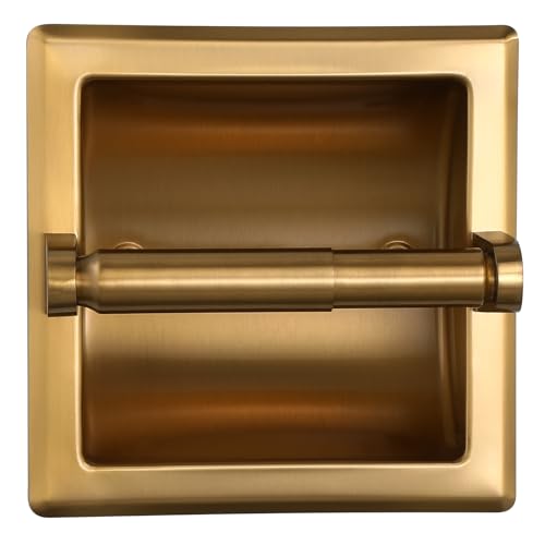 POKIM Recessed Toilet Paper Holder Stainless Steel in Wall Toilet Paper Roll Holder for Bathroom with Mounting Bracket Commercial Toilet Tissue Dispensers Wall Mount Dark Gold