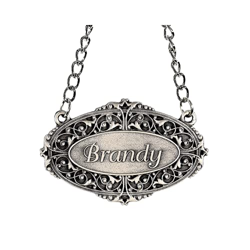 Heritage Pewter Brandy Liquor Decanter Label – Brandy Liquor Tag with Adjustable Chain | Perfect for Housewarming Gift, Parties, Holidays, & Anniversaries | Expertly Crafted Fine Pewter