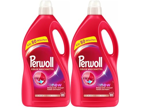 PERWOLL Detergente Color 160 (2 x 80 lavados), detergente suave limpia suavemente y renueva colores y fibras, para todos los tejidos de color, detergente de color con tecnología Triple Renov