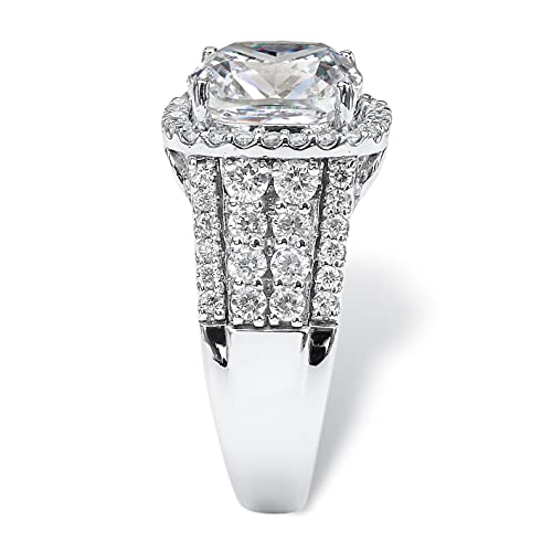 PalmBeach Platinum-plated Sterling Silver Cushion Cubic Zirconia Simulated Halo Engagement Ring Sizes 6-102