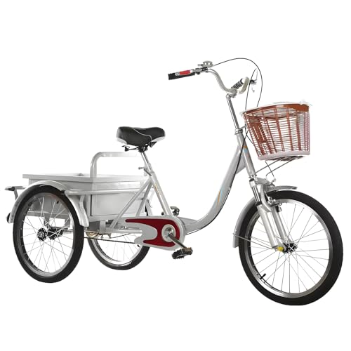 KIBONCY Triciclo para Adultos, triciclos para Adultos de 20 Pulgadas, Bicicleta de Crucero de 3 Ruedas con Canasta Grande, para Mujeres, Hombres y Personas Mayores B