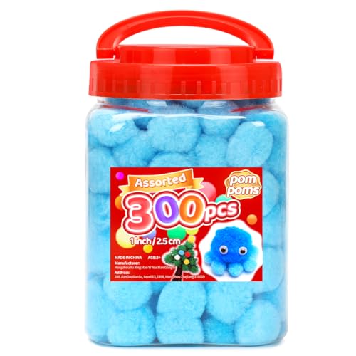 Image of IOOLEEM Light Blue Pom Poms, 300pcs 1inch, Pom Poms for Arts and Crafts, Pom Pom Balls, Craft Pom Poms.