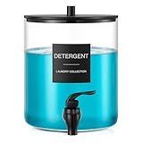Glass Laundry Detergent Dispenser, 128 oz / 3.5L Fabric Softener Dispenser for Laundry Room Organization, Detergent Holder with Plastic Spigot (Black, 1 Pack)
