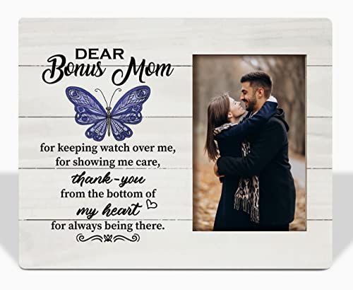 To Bonus Mom Gifts Picture Frame, Thank You From The Bottom Of My Heart, Tabletop Picture Frame Plaque Gift, Grateful Gift For Stepmom, Mother's Day/ Thanksgiving/Christmas/Birthday Gift For Step Mom #TOP1