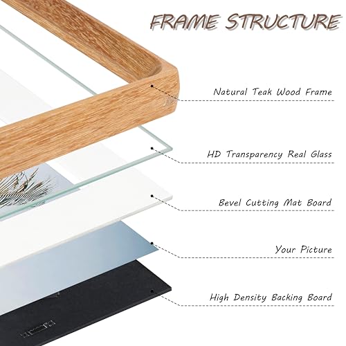 Image of Square 6x6 Picture Frame with Mat for 4x4, USA-Sourced Natural Teak Wood Handcrafted Rounded Corner with Real Glass, Vertical or Horizontal Display Photo Gallery Wall & Tabletop Frame