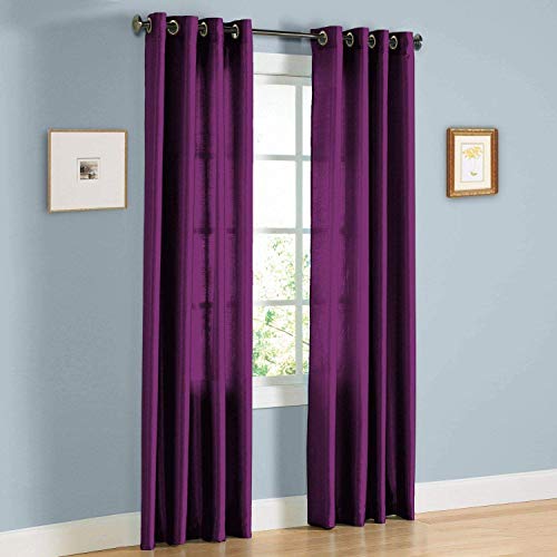 J&V TEXTILES 2 Panels Solid Grommet Faux Silk Window Curtain Drapes Treatment in 84" Length (Purple)*