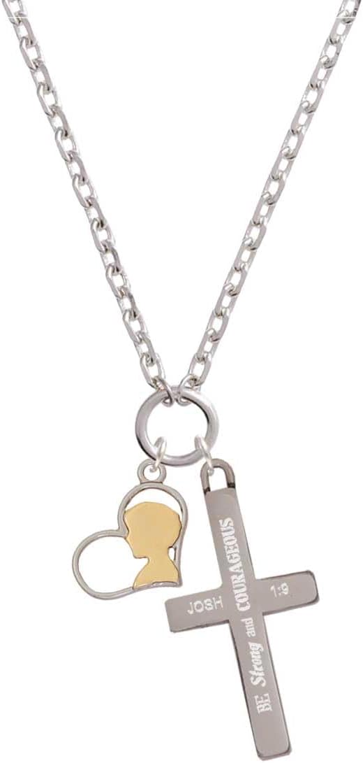 Delight Jewelry Boy Silhouette in Heart Strong and Courageous Engraved Cross Zoey Necklace, 28"