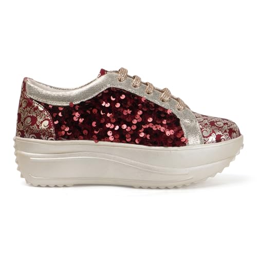 Image of Vendoz Women Wedding & Party High Heel Sneakers I Cushioned Insole I Glittery & Embellished Bridal Wear I Lightweight and Stylish Shoes for Girls CNV4033
