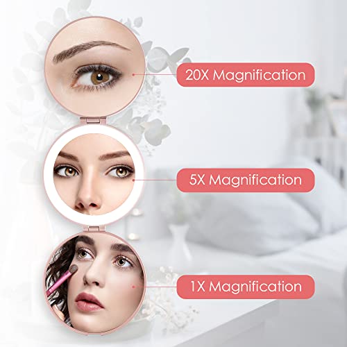 Miyadiva Magnifying Mirror With Light, Hand Mirror Travel Makeup Mirror With 3 Side 20X 5X 1X Magnification, Travel Magnifying Mirror For Pocket #TOP1