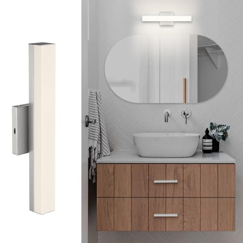 Image of Bathroom Vanity Light Brushed Nickel, 5CCT Black Wall Sconce,16 Inches Hardwired LED Light Fixtures, 16W Dimmable Wall Lamp Over Mirror, Modern Bar Lighting Fixtures for Living Room
