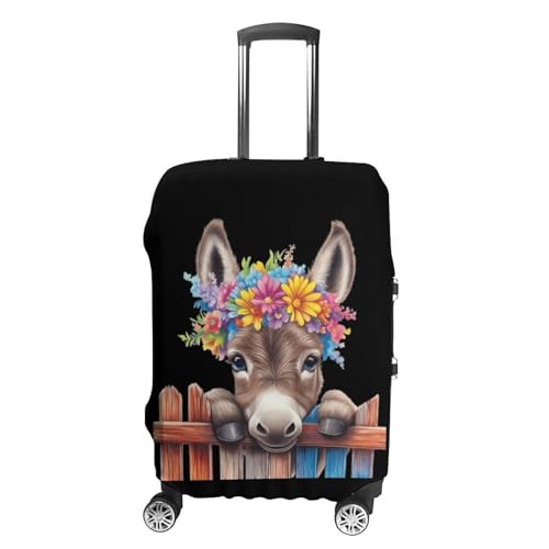 Funny Donkey With Flowers Luggage Covers Suitcase Protector Case Fits 19-32 Inch L