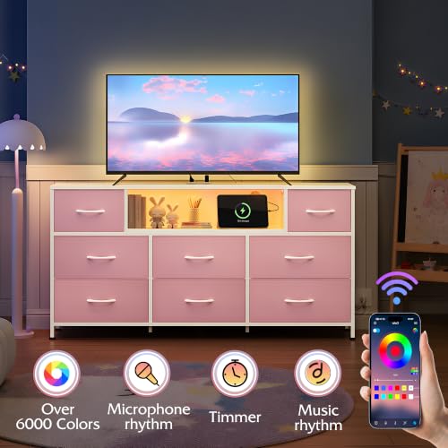 Image of WLIVE LED Dresser TV Stand for 65 Inch TV, 8 Drawers, A-Pink