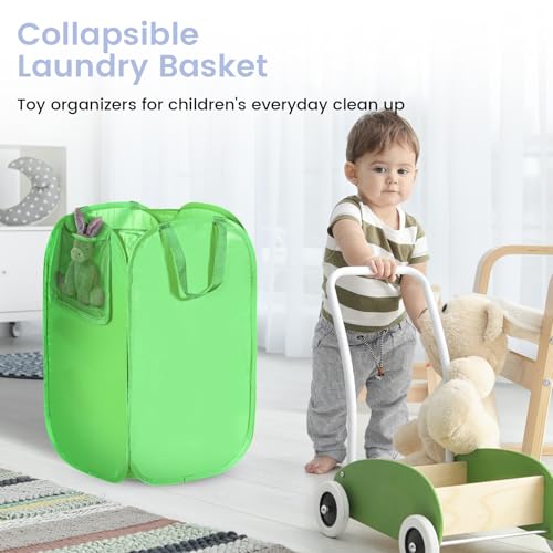 Image of HOUSE AGAIN Upgraded Polyester Pop Up Laundry Hamper, Collapsible Laundry Baskets with Durable Handles Solid Bottom High Steel Frame and Side Pocket, Easy Open & Save space,Perfect for Storage(Green)