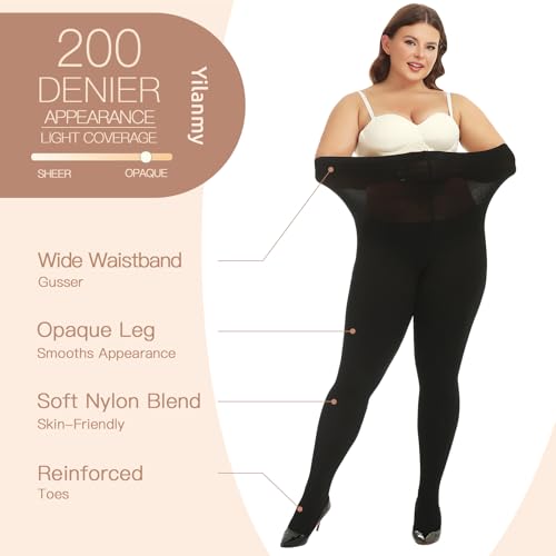Yilanmy Plus Size Fleece Lined Tights Opaque Thermal Winter Tights Warm Thick Pantyhose for Women 2 Pairs2