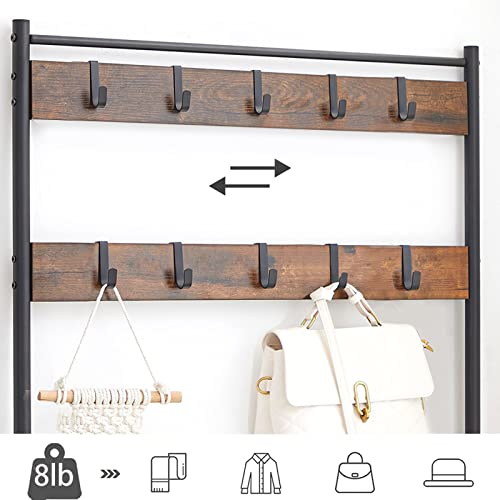 Vimber Hall Tree With Shoe Bench, Coat Rack Shoe Bench, 5-Tier Shoe Rack With 10 Removable Hooks, Entryway Organizer, Hallway Bedroom Dorm, Rustic Brown Ukxj001 #TOP4
