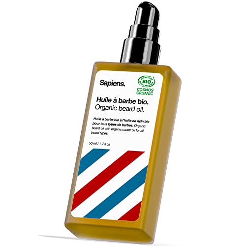 Sapiens Bartöl Herren 50 ml - BIO Bartpflege Öl Cosmos Organic Zertifiziert mit Rizinusöl - Bartöl Wachstum Spendet Feuchtigkeit Bart Conditioner - Beard Oil for men