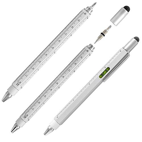 Shulaner 6 In 1 Tech Tool Ballpoint Pen With Ruler, Levelgauge, Ballpoint Pen, Stylus And 2 Screw Driver, Multi-Functional Tool Fit For Everyone, Silver #TOP8