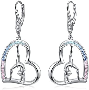 POPKIMI Gymnastics Earrings Gymnastics Gifts for Girl 925 Sterling Silver Gymnastics Dangle Earring with Colorful Crystal Flipping Gymnast Team Gymnastics Jewelry Gymnastics Hoop Earring Ballerina Gymnastics Gifts for Women (Gymnastic Leverback Earrings)