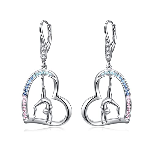 Popkimi Gymnastics Earrings Gymnastics Gifts For Girl 925 Sterling Silver Gymnastics Dangle Earring With Colorful Crystal Flipping Gymnast Team Gymnastics Jewelry Gymnastics Hoop Earring Ballerina Gymnastics Gifts For Women (Gymnastic Leverback Earrings) #TOP18
