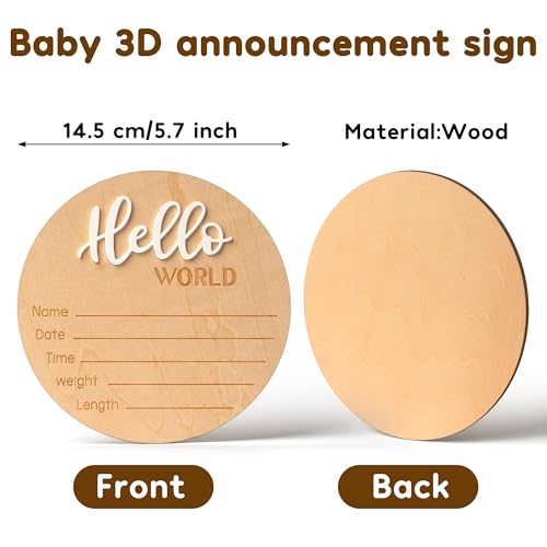 Newborn Knotted Gown 0-3 Months, Coming Home Outfit Baby Girl Bamboo Sleeper With Hat,Headband,Wooden Hello World Newborn Sign Baby Registry Must Haves Photoshoot Props Dusty Pink #TOP7