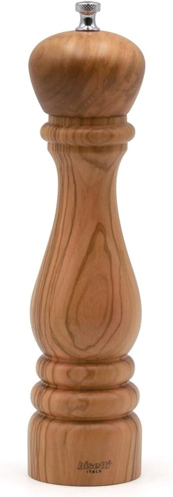 Bisetti 9.5 Inch Roma Beech Wood Pepper Mill With Adjustable Carbon Steel Grinder With Natural Finish, Made in Italy