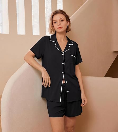 Image of Ekouaer Womens Pajamas Set Soft Classic Notch Collar Bride Pjs Comfy Short Sleeve Sleepwear Loungewear