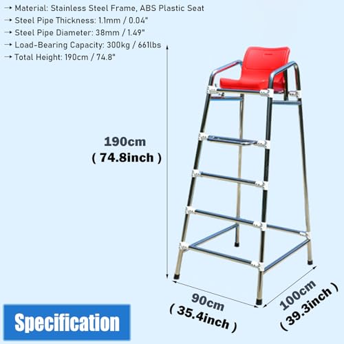 Silla de Salvavidas Alta 6.2ft Estructura Acero Inoxidable miniatura 3