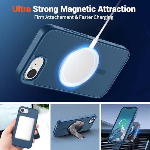 Image of SUPFINE Magnetic for iPhone 17e Case /iPhone 16e Case with Screen Protector (Compatible with MagSafe)(Military Grade Drop Protection) Translucent Matte with Anti-Fingerprint Phone Case,Deep Blue