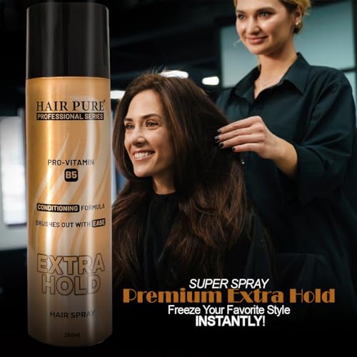 Image of Hair Pure Extra Hold Hair Spray | Quick Drying | Long Lasting Hold | No Flaking | Natural Shine | Non-Sticky | Easy Wash Off | Pro Vitamin B5 | Conditioning Formula (250ml)