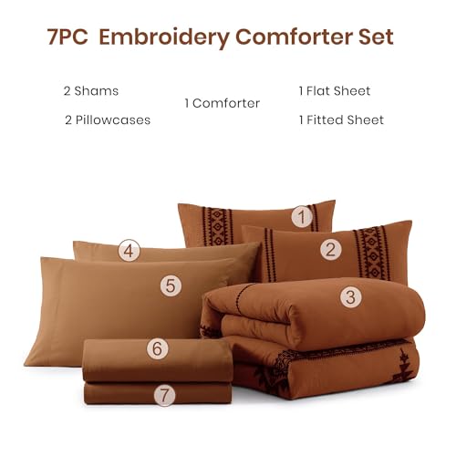 Image of MaiReve Embroidery Super King Comforter Set 7 Pieces Western Bed in a Bag