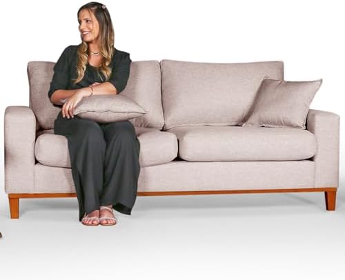 Sofá Living 3 lugares em Linho Essencial Estofados (Champagne, 3 ...