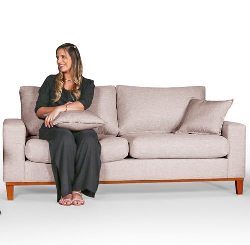 Sofá Living 3 lugares em Linho Essencial Estofados (Champagne, 3 ...