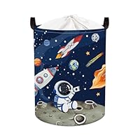 HUUMONSS Space Rockets Baby Laundry Hamper Collapsible Clothes Kids Storage Basket Astronaut Large Boys Gift Toy Box Bin for Nursery Room, Blue, 63L