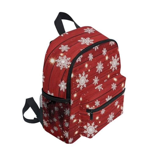 Backpack for Toddler Boys Girls, White Snowflakes Wooden Kids Backpacks with Name Tag Small Travel Back Pack, 3-8 Years2